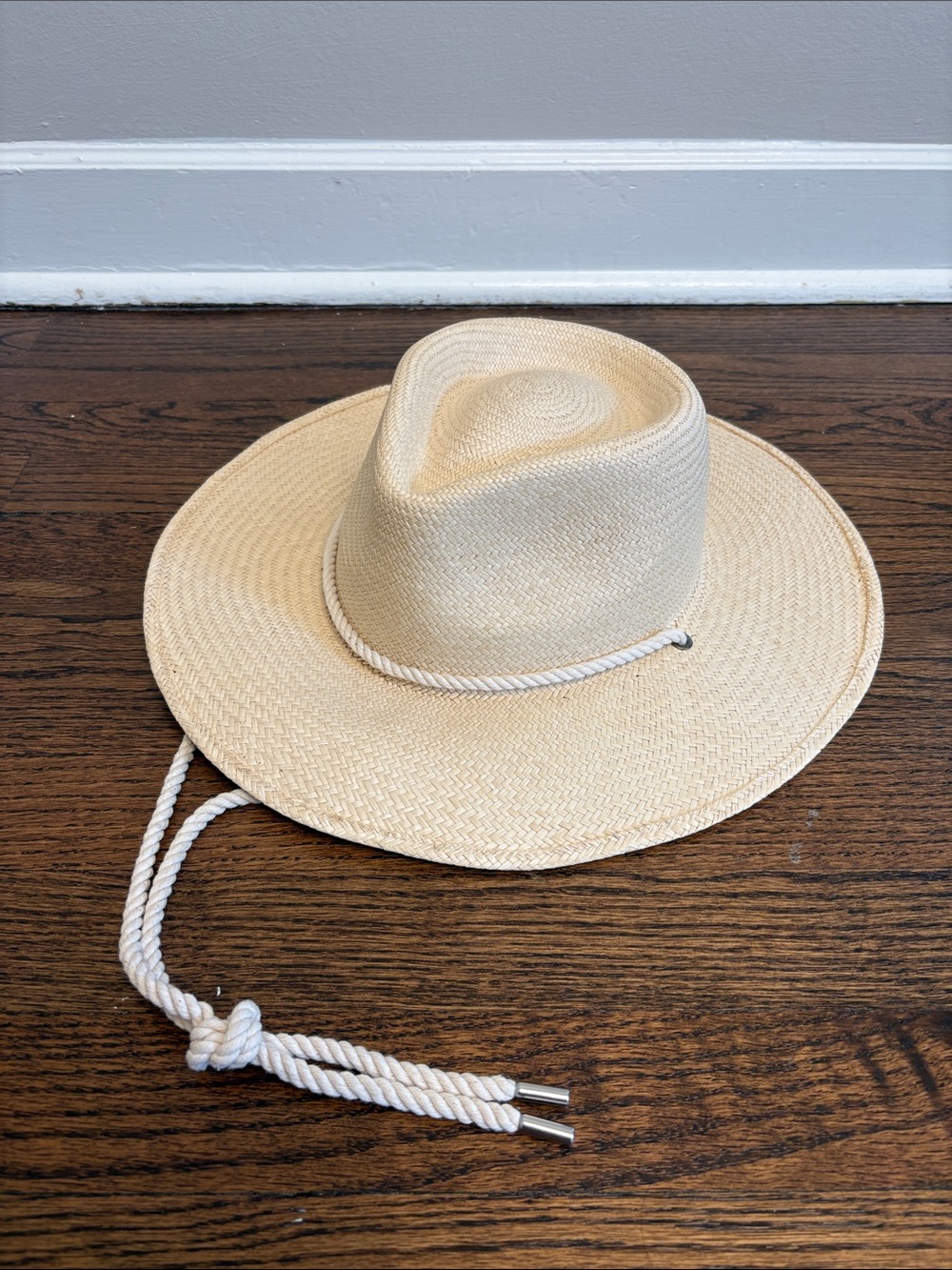 J. Crew Natural Straw Wide-Brim Fedora with Rope Chin Cord